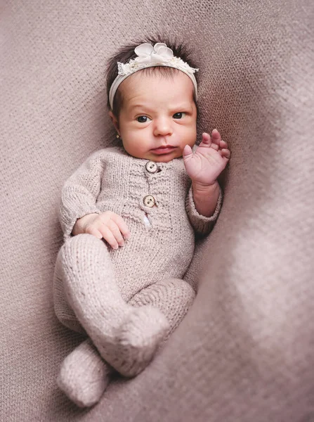 stock image newborn baby girl posing and smiling