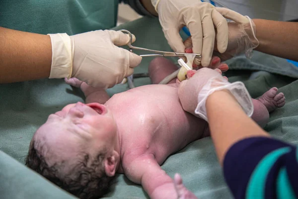Médico Que Realiza Procedimiento Cordón Umbilical Recién Nacido Fotos De Stock