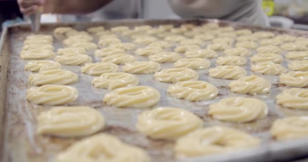 Cookie Factory Livsmedelsindustrin Tillverkning Cookie Produktion — Stockvideo