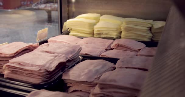 Ham Cheese Showcase Market — Stock Video