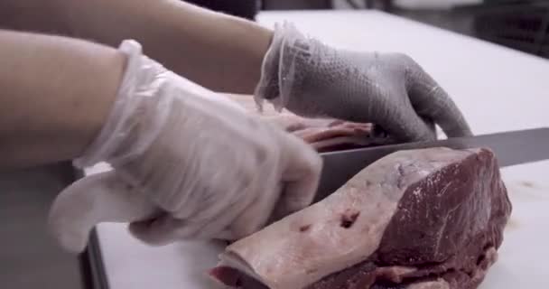 Slicing Pork Butcher Shop — Stock Video