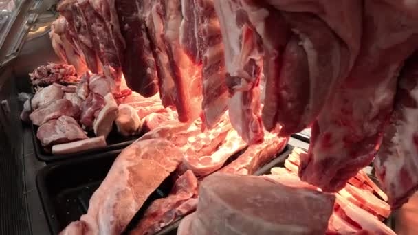 Piyasadaki Domuz Eti — Stok video
