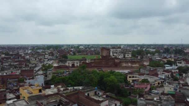 Flygfoto Över Äldre Befolkning Och Historiska Byggnader Sheikhupura Pakistan Den — Stockvideo