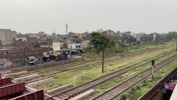 Railway Train Full Passenger Moving Old Track Lahore Pakistan April — стокове відео