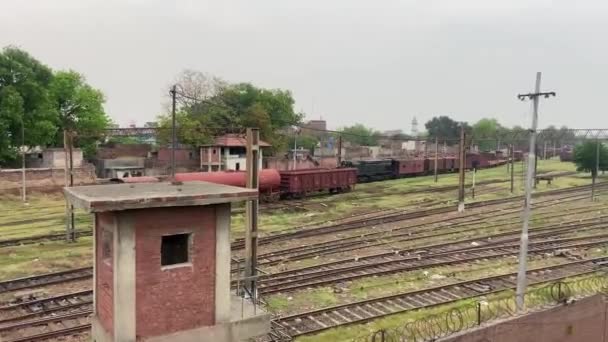 Railway Train Full Passenger Moving Old Track Lahore Pakistan April — Stock Video