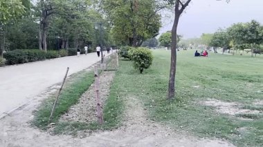 Parkta büyük yeşil çimenleri olan insanlar.