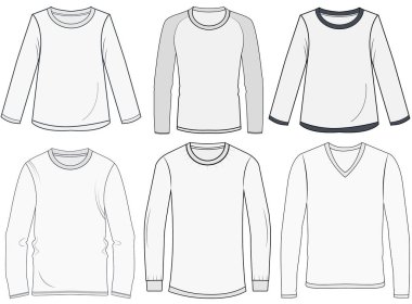 Boş uzun kollu tişört şablon vektör tasarımı ve t-shirt model tasarımı