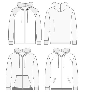 Kapüşonlu Sweatshirt Model şablon vektör tasarımı Ön ve arka set,