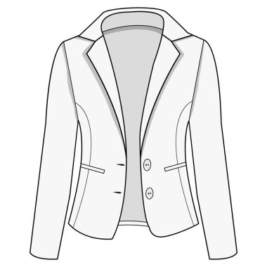  Kadın blazer Vector çizgisi çizimi. Boyut grafikleri için göğüslü blazer ceket koleksiyonu. Kadın spor ceketi tasarımı.