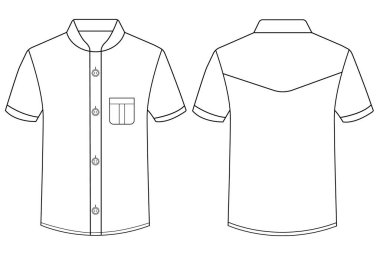 Kısa kollu erkekler gömlekleri düz teknik çizim çizim çizimi modelleme şablonu tasarımına başvururlar