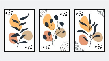 Botanik minimalist posterler. El çizimi düz boho duvar çizimi.