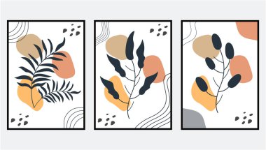Botanik minimalist posterler. El çizimi düz boho duvar çizimi.