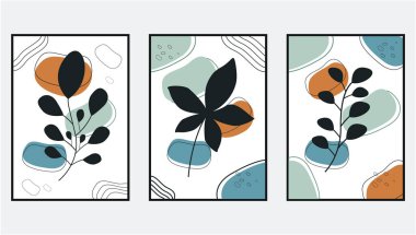Botanik minimalist posterler. El çizimi düz boho duvar çizimi.