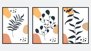 Botanik minimalist posterler. El çizimi düz boho duvar çizimi.