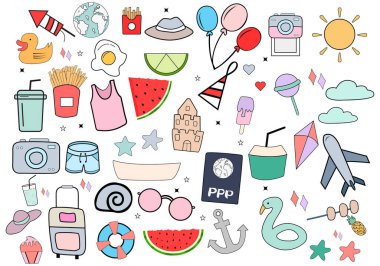 Yaz denizi basit illüstrasyon dekorasyonu plaj plajı kurdelesi tropikal deniz banyosu Ağustos ayı ortasında Yaz Vektörleri illüstrasyonu