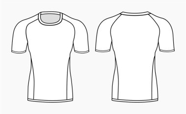  A set of technical drawings of a men's sports sweatshirt and rash guard. Vector template of male rash guard front and back view vector design clipart