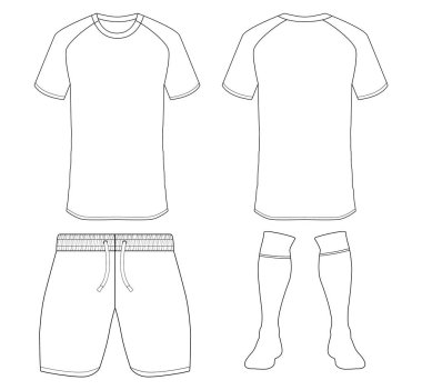 Futbol forması tişörtü ve pantolon modeli vektör tasarımı. Ön ve arka manzara futbol üniforması