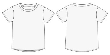 Çocuklar için kısa kollu bebek tişörtü Tops Teknik taslak ön ve arka plan taslak Vektör tasviri