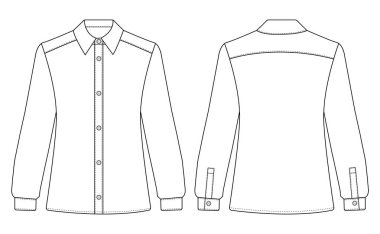 Kadınlar için Uzun Kollu Resmi Gömlek Şablonu Kadın vektör illüstrasyonu