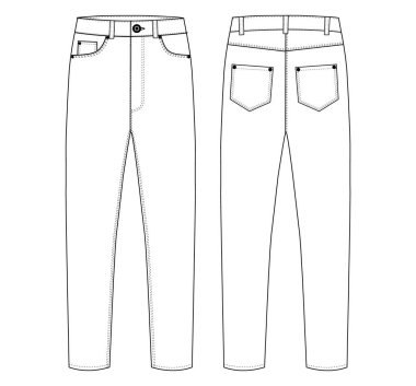 Erkekler Denim Long Pant 'ın düz moda çizimi. Moda pantolonu tasviri..