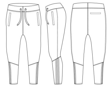 Pantolon pantolonu tasarım şablonu ve teknik moda Erkekler Tricot Pantolon Eşofmanı çizim çizelgesi