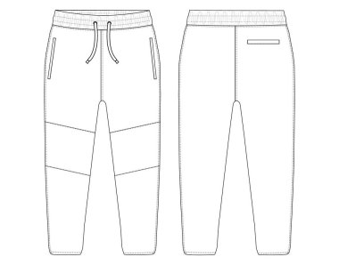 Pantolon pantolonu tasarım şablonu ve teknik moda Erkekler Tricot Pantolon Eşofmanı çizim çizelgesi