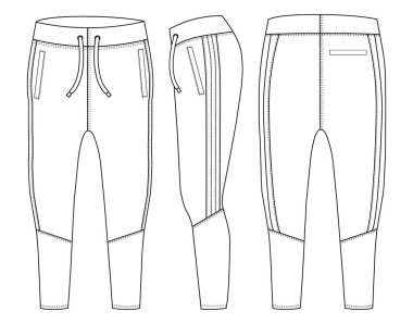 Pantolon pantolonu tasarım şablonu ve teknik moda Erkekler Tricot Pantolon Eşofmanı çizim çizelgesi