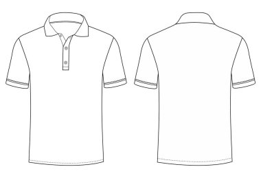 Kısa kollu polo gömlek Teknik çizim Moda düz çizim ön ve arka görünüm vektör resimleme şablonu