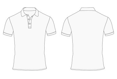 Kısa kollu polo gömlek Teknik çizim Moda düz çizim ön ve arka görünüm vektör resimleme şablonu