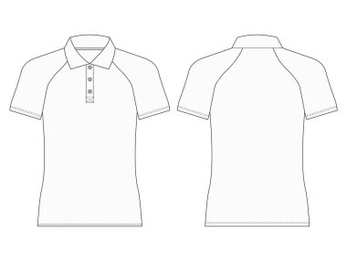 Kısa kollu polo gömlek Teknik çizim Moda düz çizim ön ve arka görünüm vektör resimleme şablonu