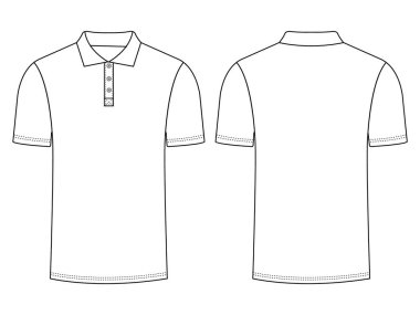 Kısa kollu polo gömlek Teknik çizim Moda düz çizim ön ve arka görünüm vektör resimleme şablonu