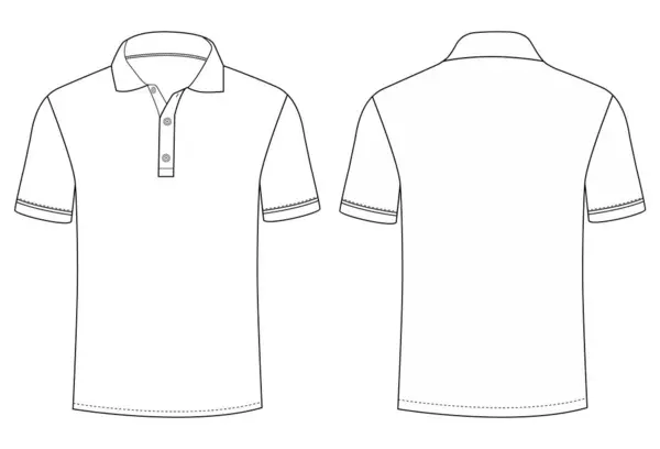 Kısa kollu polo gömlek Teknik çizim Moda düz çizim ön ve arka görünüm vektör resimleme şablonu