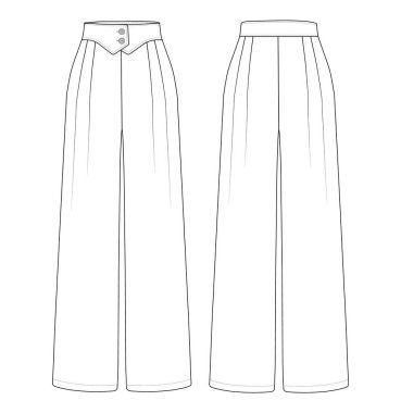 Skirt eight gore technical fashion illustration Fashion technical drawing of A-line skirt. Skirt fashion flat template. clipart