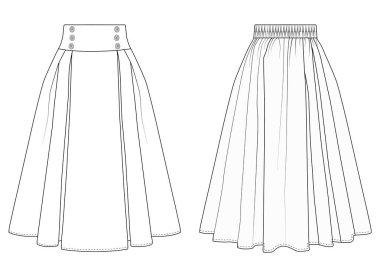 Etek sekiz Gore teknik moda illüstrasyonu A-line eteğin teknik çizimi. Etek moda düz şablon.