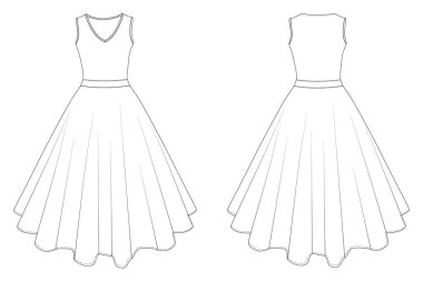 Kadınlar kolsuz ve formda. Kokteyl tasarımlı. Düz çizim.