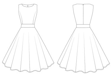 Kadınlar kolsuz ve formda. Kokteyl tasarımlı. Düz çizim.