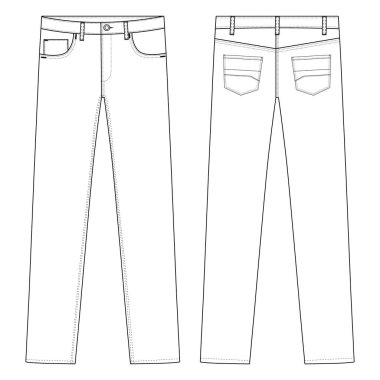 Erkek heybetli kot pantolon vektörü düz taslak moda pantolon tasviri.