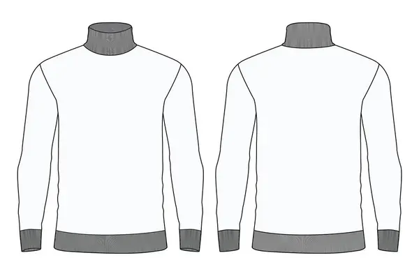 kaplumbağa boynu uzun kollu t-shirt vektör şablonu ön ve arka görünüm