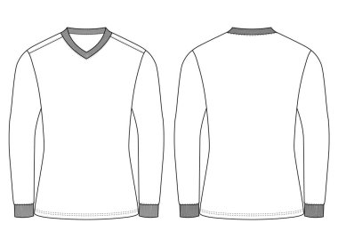 V Neck uzun kollu t-shirt model vektör çizim şablonu tasarımı