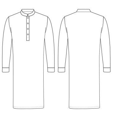 Men Mandarin Wrap Kurta punjabi vector illustration templet clipart