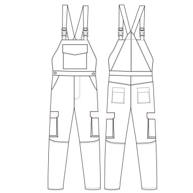 Çalışma tulumu düz teknik taslak şablon vektör tasarımı