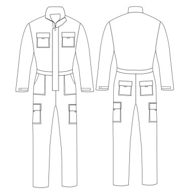 Koruyucu Çalışma tulumu moda düz çizim şablonu vektör tasarımını ayarladı