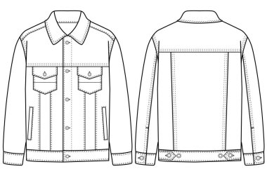 Kadın kot ceket vektör tasarımı. Teknik çizim çizimi tasarımı.