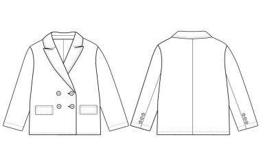 Erkek çocuk çift göğüslü blazer ceket tasarımı çizimi