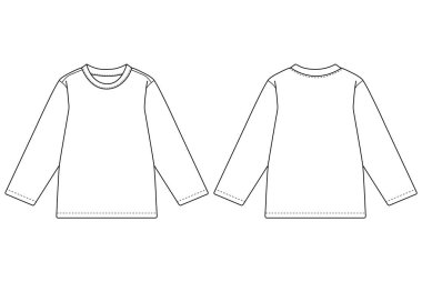 Infant baby boy Long Sleeve raglan round neck fashion flat sketch vector illustration clipart