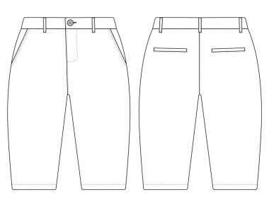 Chino pantolonu. Baby Boys resmi pantolon pantolonu vektörünü öne ve arkaya doğru düz çizim, moda vektörü illüstrasyonunu boyluyor