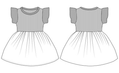 Bebek Kız Elbisesi Meydanı vektör çizimi 0-2 yıllık şablon tasarımı