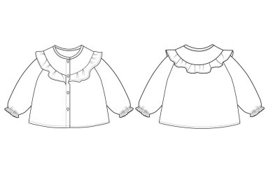 Bebek Kız Ruffled Polka Dot Gömleği Uzun kollu vektör tasarımı