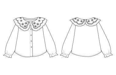 Bebek Kız Ruffled Polka Dot Gömleği Uzun kollu vektör tasarımı