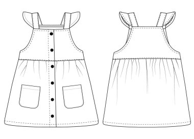 Bebek kız kotu Pinafore düz taslak şablon vektörü